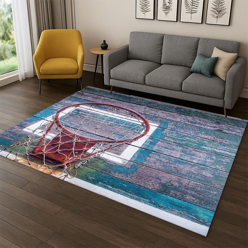 Kids Outdoor Area - Retro basketbalveld cartoon sporttapijt voor slaapkamer