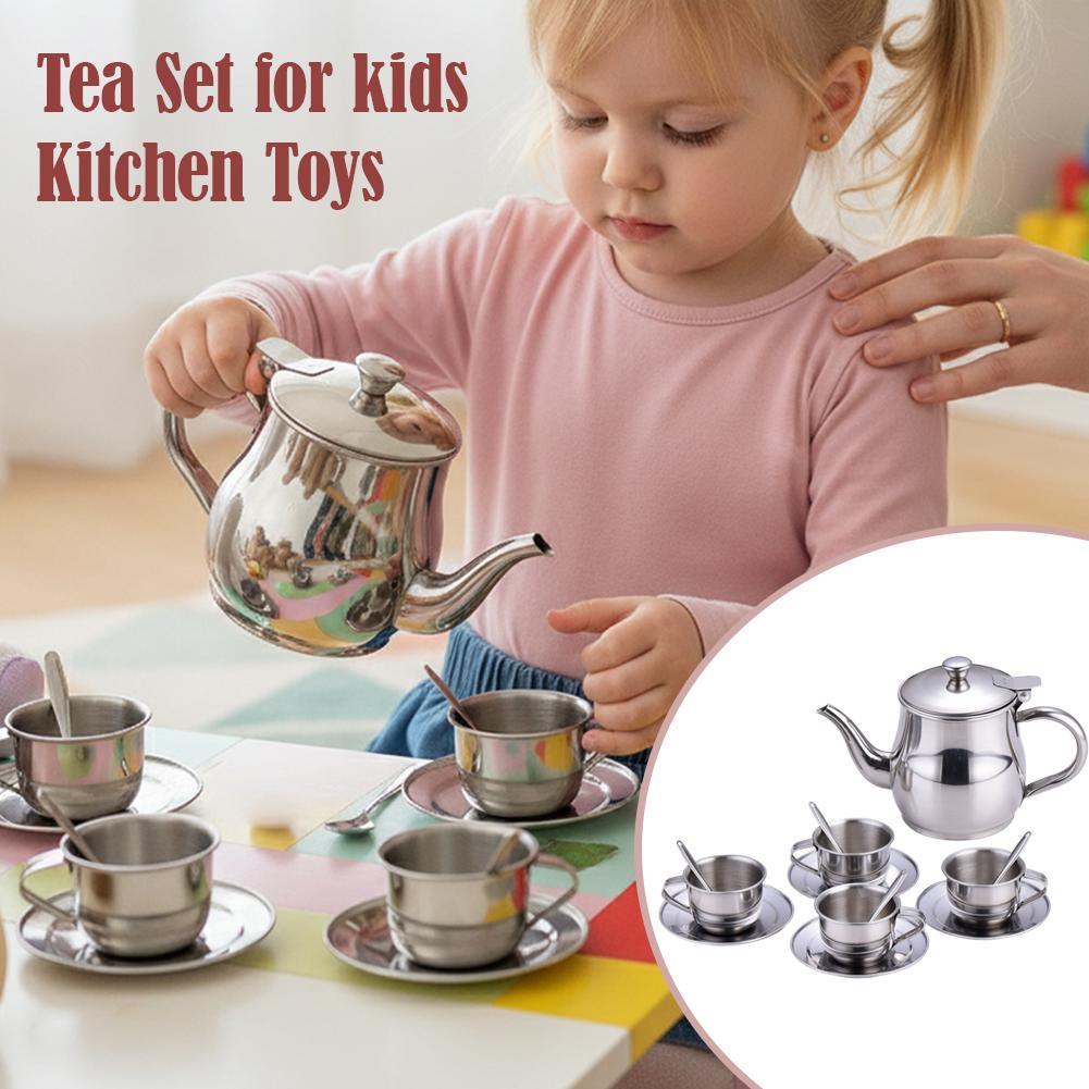 Kids Outdoor Kitchen Accessories - Kinderen roestvrijstalen theeservies Fantasiespel Keuken Speelgoed